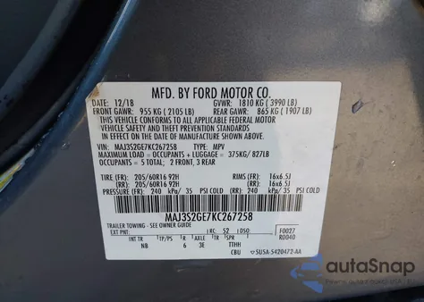 2019 Ford Ecosport Se from USA, damaged, VIN MAJ3S2GE7KC267258